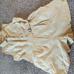 JASON WU Tan Silver Belted Collared Neck Button Collar Sleeveless Romper Size 6